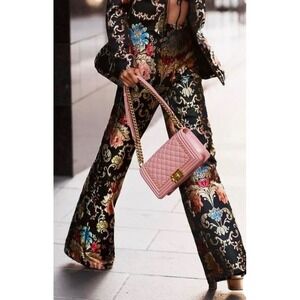 Brocade Black Floral Pants, Women's size Medium